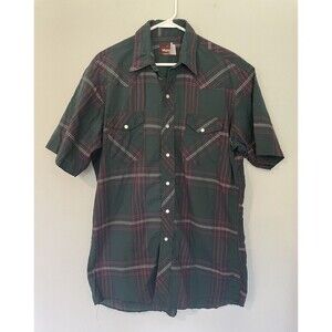 Vintage Wrangler Pearl Snap Shirt‎ Mens Large Tall Plaid Green Western